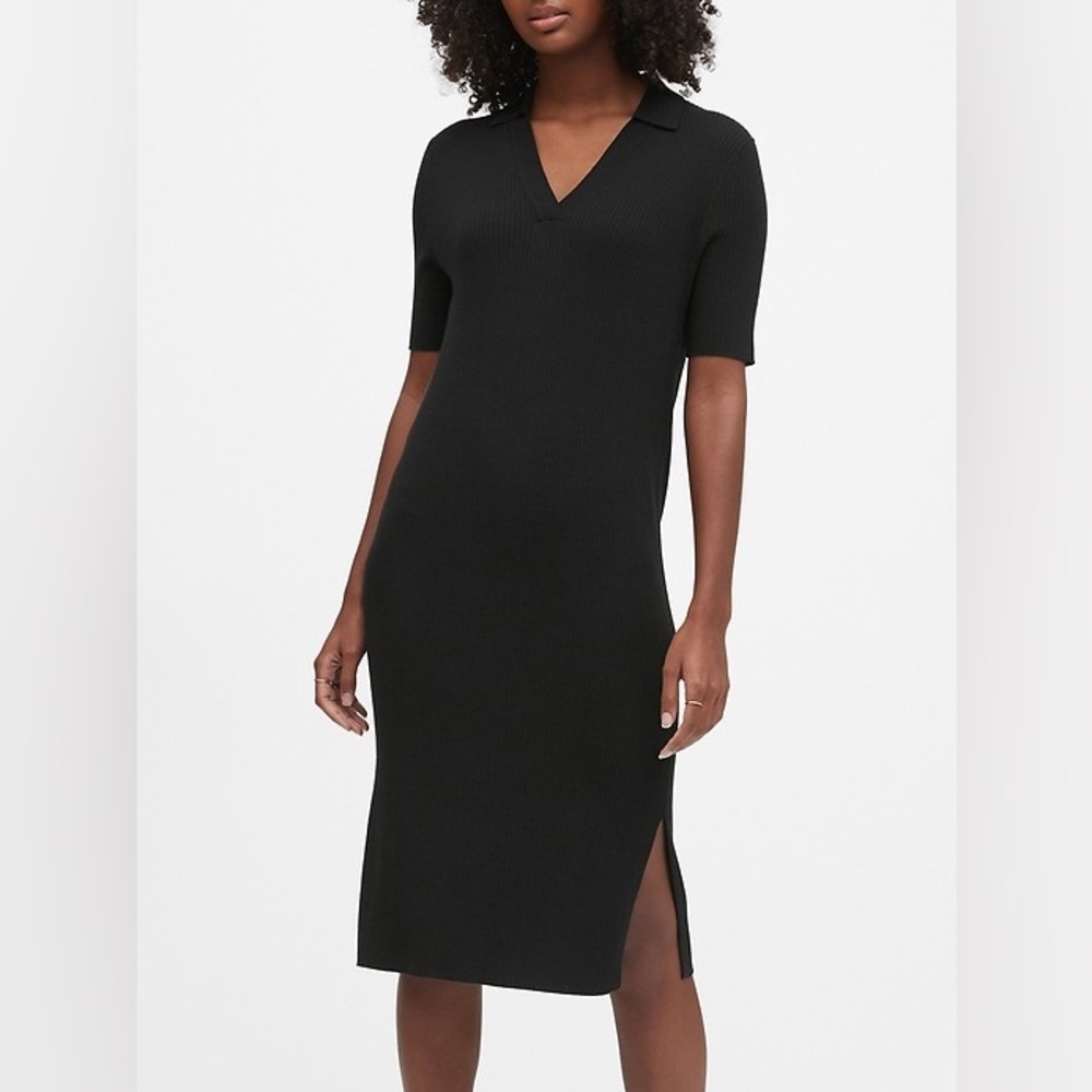 Banana Republic Ribbed Polo Sweater Midi Dress